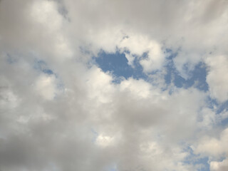 View of a blue  sky covered by white clouds. Cloudy sky in the the summer