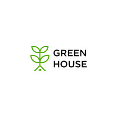 Green house logo design with tree vector icon 