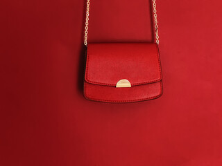 Red fashionable leather purse with gold details as designer bag and stylish accessory, female...