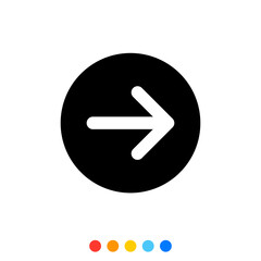White right arrow in Black circle shape, icon, Vector, Illustration.