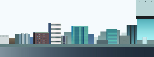 City landscape with buildings skyscrapers horizontal banner and background web flat vector illustration