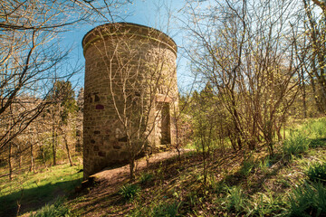 Fototapeta na wymiar Cumbernauld Dovecote is a building in Scotland,Uk.Is situated nearby to Cumbernauld Glen Wildlife Reserve The ancient woodland of Cumbernauld Glen is a haven for wildlife and also relaxing environment