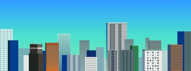 City landscape with buildings skyscrapers and space for text horizontal banner and background web flat vector illustration
