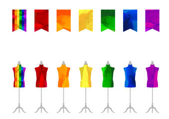 虹色のカラフルなフラッグ、男性のトルソーのイラスト_LGBTQ+_背景素材