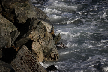 El mar está revuelto junto a las rocas