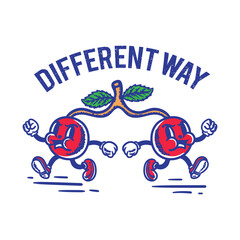 cherry fruit character illustration walking opposite