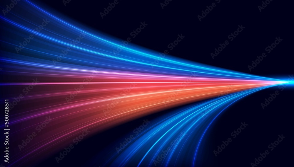Aufkleber Modern abstract high-speed light effect. Technology futuristic dynamic motion on blue background with copy space. Movement pattern for banner or poster design background concept.