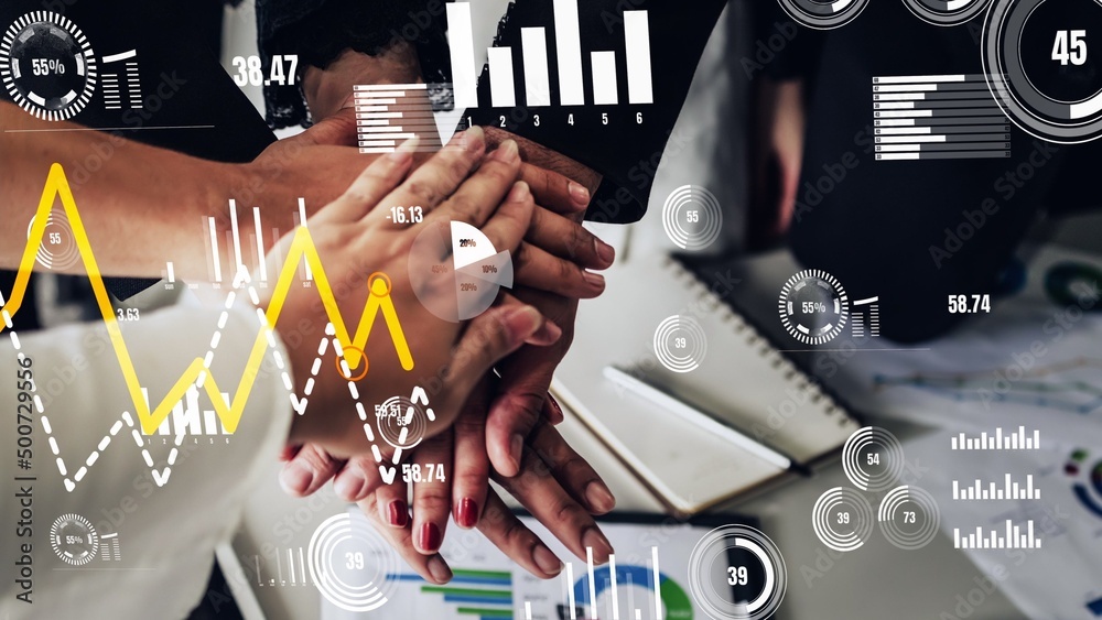 Poster conceptual business dashboard for financial data analysis . 3d render computer graphic .