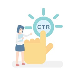 CTR - Click Through Rate acronym,Number time of clicks and Online advertising analysis,Website customer visitor engagement effect calculation,Internet digital marketing strategy,Vector illustration.