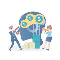 Neuromarketing communication psychology market research with  people brain strategy and analyzing customer insight behavior and Emotional response to selling products ,Vector illustration.