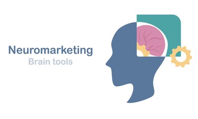 Neuromarketing communication psychology market research with  people brain strategy and analyzing customer insight behavior and Emotional response to selling products ,Vector illustration.