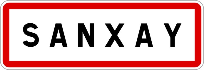 Panneau entrée ville agglomération Sanxay / Town entrance sign Sanxay