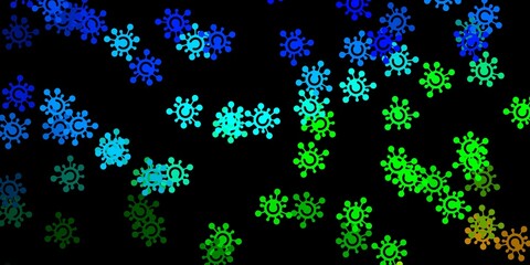 Dark blue, green vector backdrop with virus symbols.