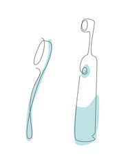 Toothbrush and electric tooth brush one line. Tooth care line art. Dental care