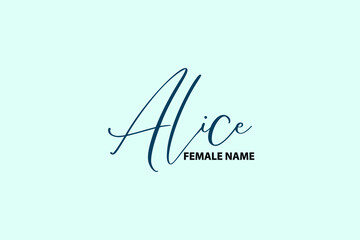 Text Lettering Female First Name Alice on Cyan Background
