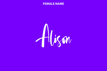 Calligraphy Text Girl Female Name Alison  on Purple Background