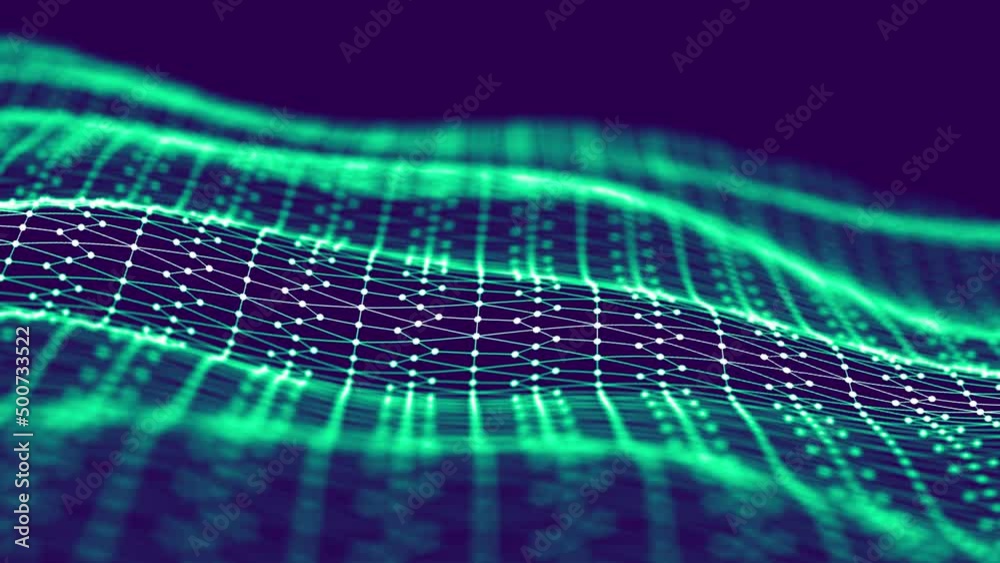 Poster blockchain technology wave seamless loop animation. cryptocurrency fintech block chain network and p