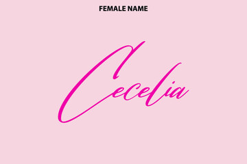 Cursive Text Lettering Girl Name Design Cecelia on Pink Background