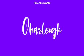 Cursive Text Lettering Girl Name Design Charleigh on Purple Background