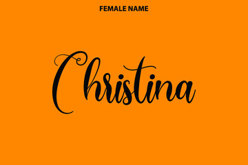 Cursive Text Lettering Girl Name Christina on Yellow Background