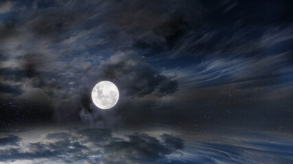 Naklejka na ściany i meble starry sky moon on night dramatic clouds nebula cosmic nature landscape weather forecast