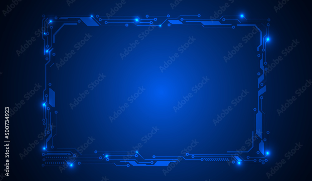 Aufkleber Abstract blue circuit board line screen frame communication structure infographic display futuristic background concept vector.