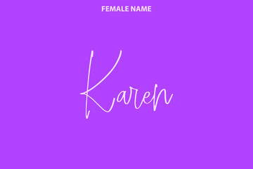 Text Lettering Female First Name Karen on Purple Background