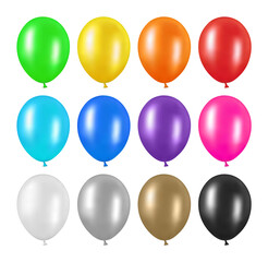 Large collection of balloons from 12 elements. Balloon set isolated on white background.