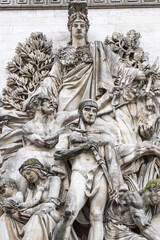 Obraz premium Paris, France, Europe: The Peace of 1815 (La Paix de 1815) by Antoine Etex, one of the four main sculptural groups on each pillars of the Triumphal Arch of the Star (Arc de Triomphe de l'Etoile)