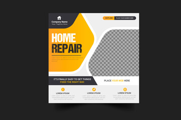 Construction renovation Handyman home repair  social media post template design 