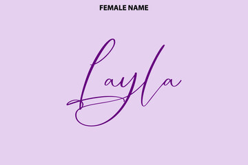 Calligraphy Text Girl Female Name Layla on Purple Background