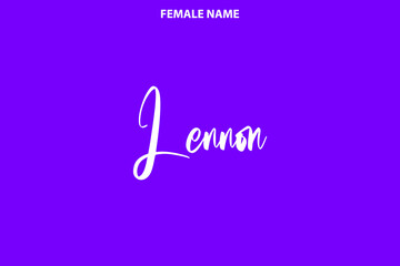 Calligraphy Text Girl Female Name Lennon on Purple Background
