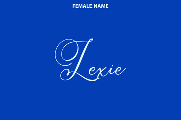 Text Lettering Baby Girl and Women's Name Lexie on Blue Background