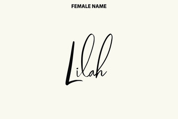 Calligraphy Text Girl Female Name Lilah on Light Yellow Background