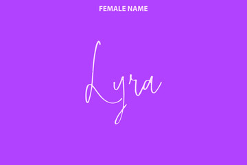 Typography Text Design Given Girl Name  Lyra on Purple Background