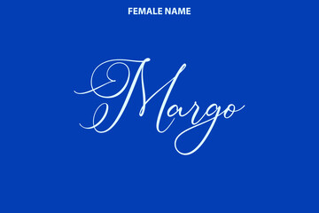 Naklejka na ściany i meble Cursive Text Lettering Girl Name Margo on Blue Background