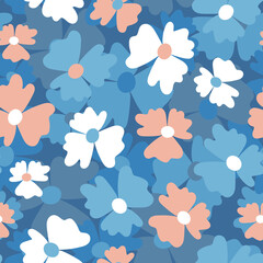 Seamless floral pattern based on traditional folk art ornaments. Colorful flowers on color background. Scandinavian style. Sweden nordic style. Vector illustration. Simple minimalistic pattern