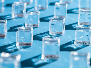 Cold ice on blue background, Cool summer background, Nobody
