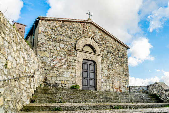 The tiny church of Saint Michael the Archangel in the town of Micciano, diocese of Volterra, municipality of Pomarance, province of Pisa, Tuscany region, Italy