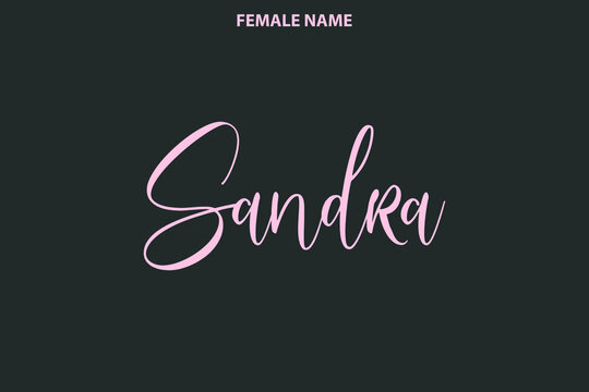 Female Name Handwritten Lettering Logo Sandra on Grey Background
