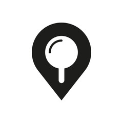 Search internet web with magnifying glass locator. Location PinPoint logo icon