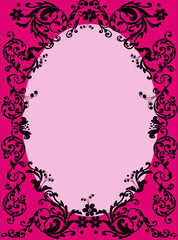 black oval floral frame ornament on pink