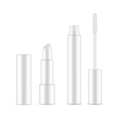 Mascara Brush and Lipstick Mockup, Isolated on White Background. Vector Illustration