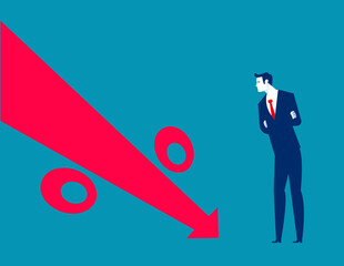 Looking at the falling percentage symbol in confusion. Falling and decreasing concept