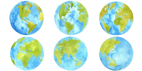 Foto op Plexiglas Watercolour set Planet Earth isolated on white background. Symbol of life, nature, foundation, ecology, international events. Clip art element for design. © Anna Yakusheva 