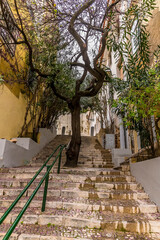 A view of steps leading up to the Bairro Alto distict in the city of Lisbon on a spring day
