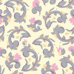 Seamless pattern. Floral ornament. Raster illustration. Background with flowers for design. Printing on fabric or paper.