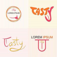 Tasty Yummy And Tongue Logo Set - Vector