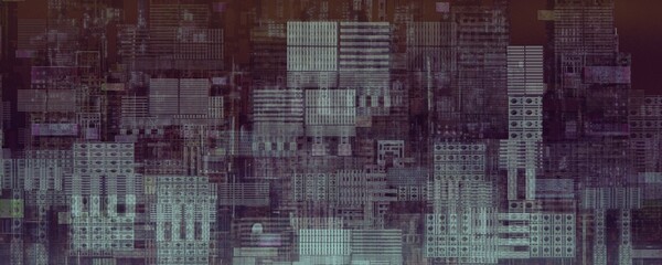 Futuristic city in the night, surreal art, architecture painting, abstract of building, panorama