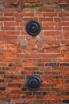 brick wall with metal tie bars